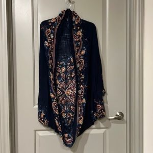 Navy and multi-colored, paisley pattern top